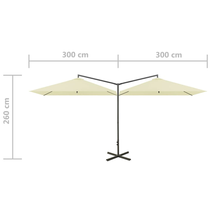 dobbelt parasol 600x300 cm stålstang sandfarvet
