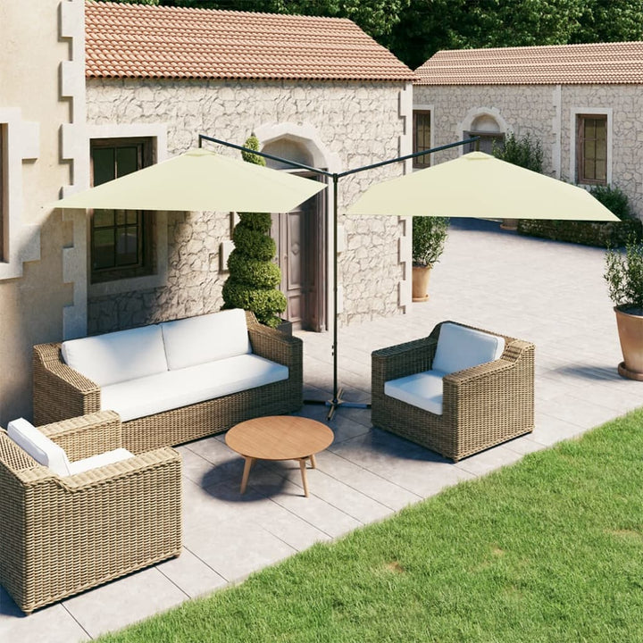 dobbelt parasol 600x300 cm stålstang sandfarvet