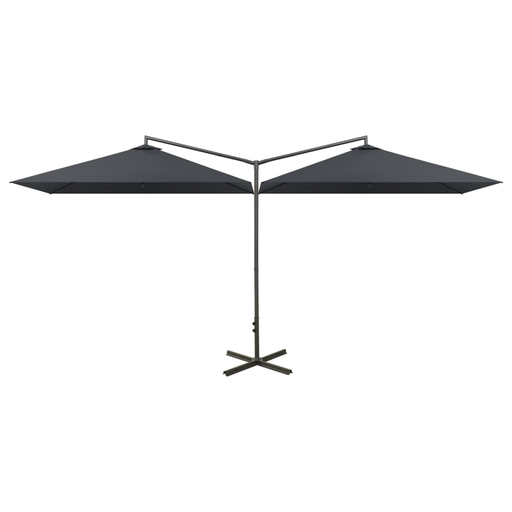 dobbelt parasol 600x300 cm stålstang antracitgrå