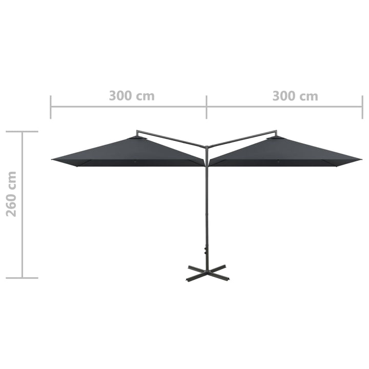 dobbelt parasol 600x300 cm stålstang antracitgrå