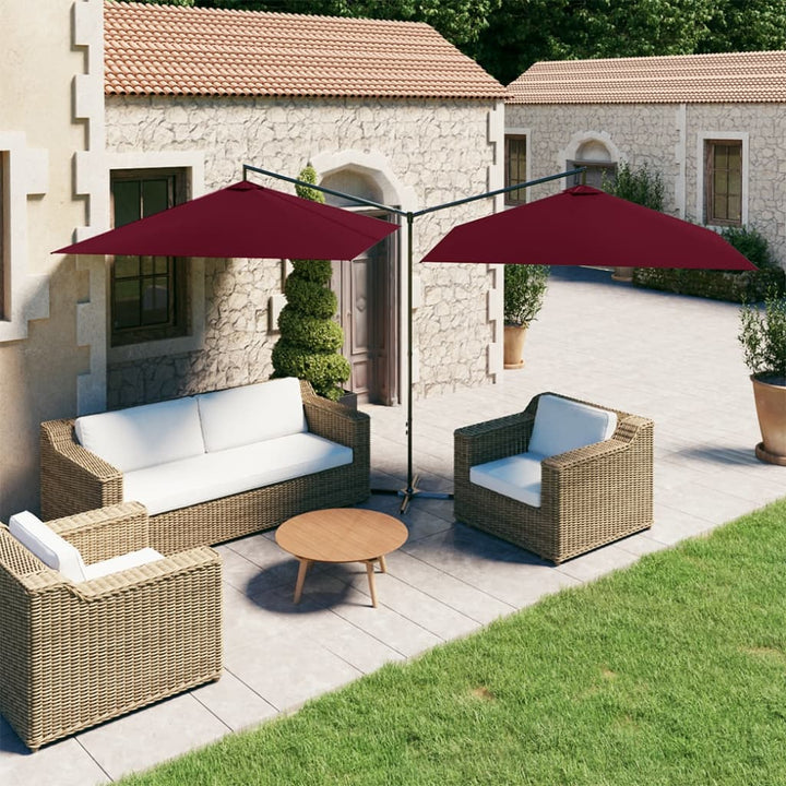 dobbelt parasol 600x300 cm stålstang bordeauxfarvet