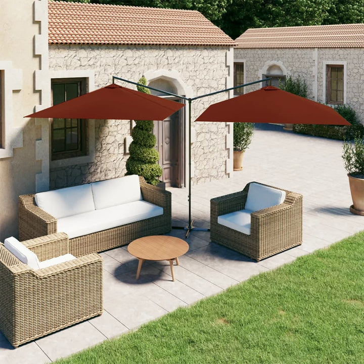 dobbelt parasol 600x300 cm stålstang terracottafarvet