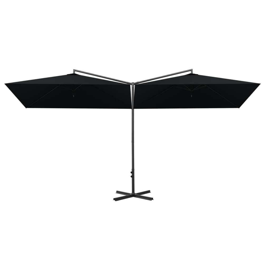 dobbelt parasol 600x300 cm stålstang sort