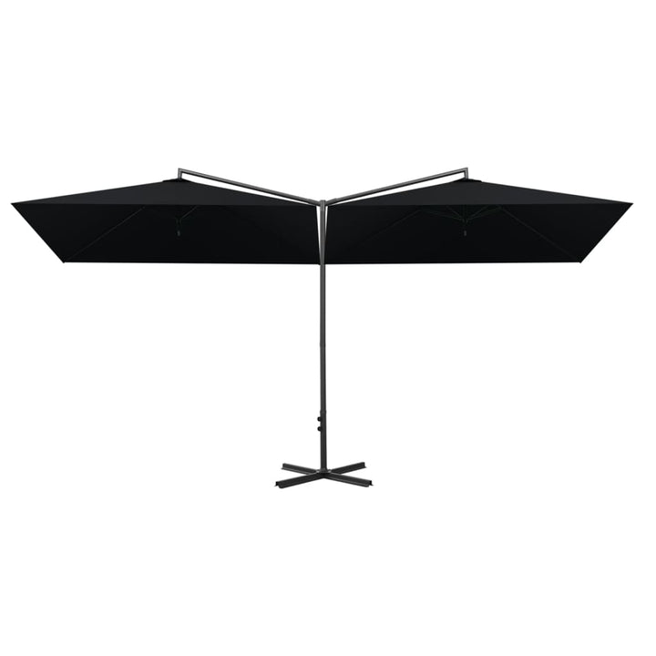 dobbelt parasol 600x300 cm stålstang sort