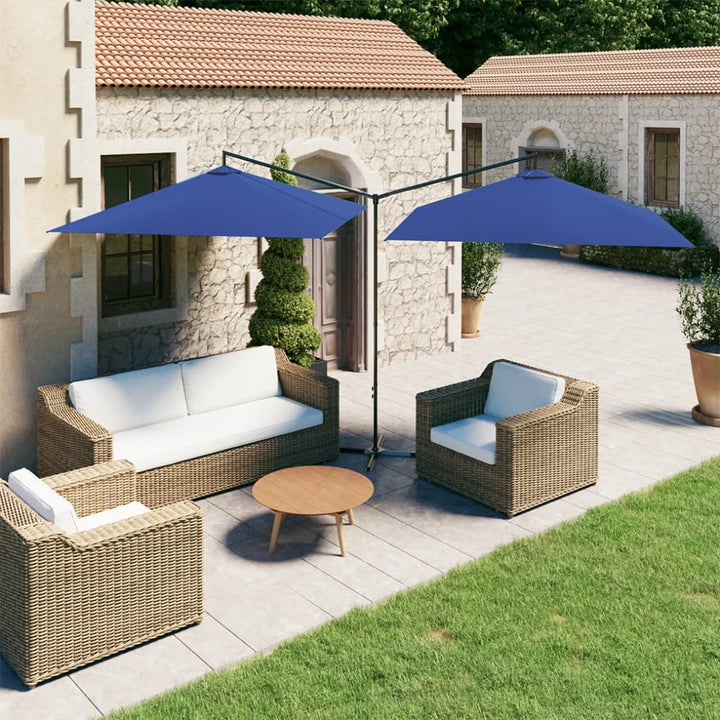 dobbelt parasol 600x300 cm stålstang azurblå