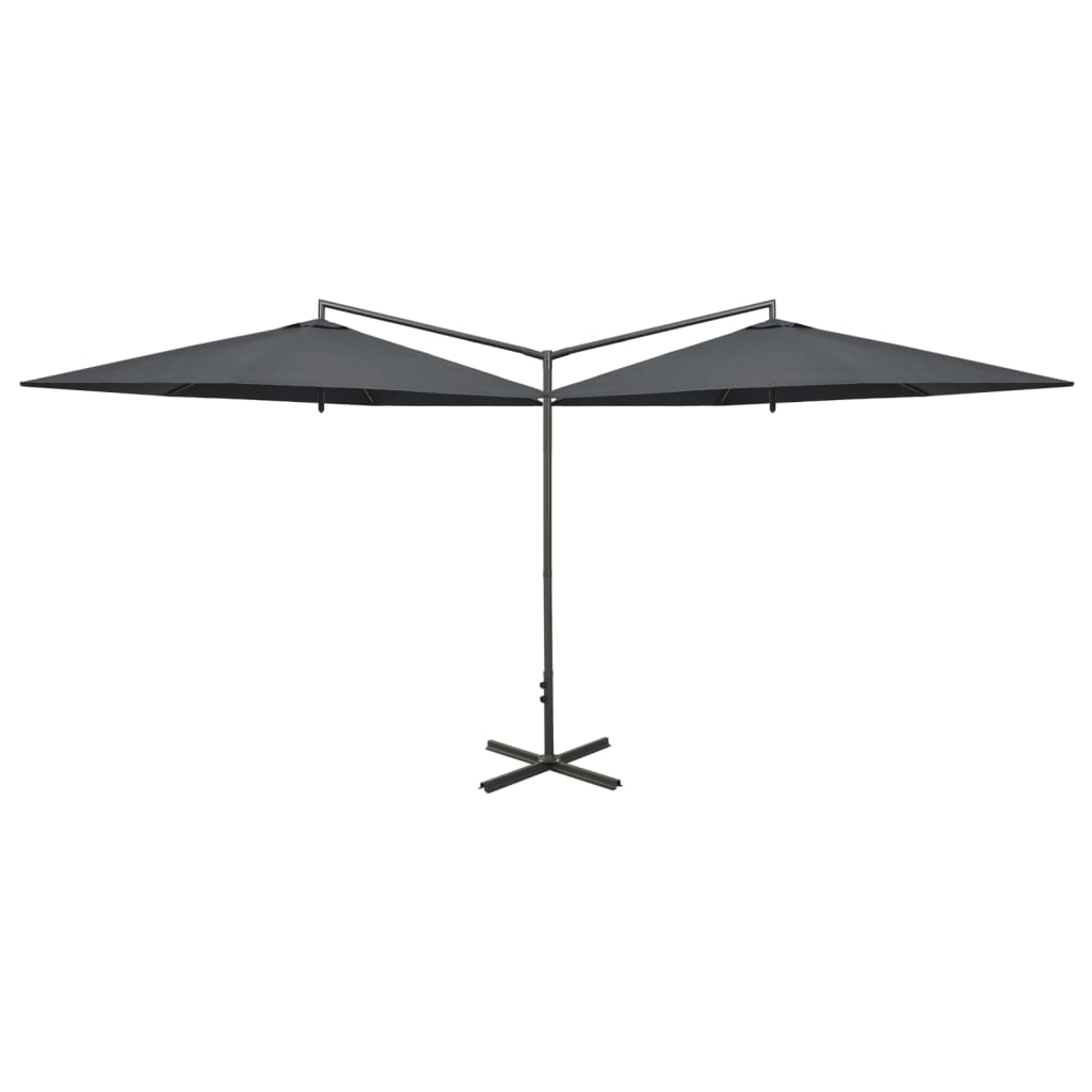 dobbelt parasol 600 cm stålstang antracitgrå