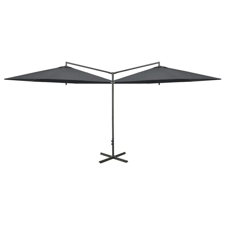 dobbelt parasol 600 cm stålstang antracitgrå