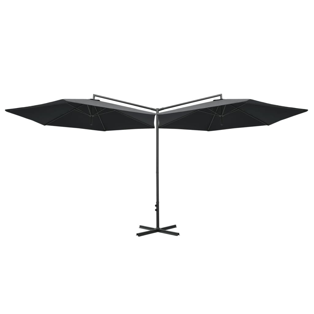 dobbelt parasol 600 cm stålstang antracitgrå