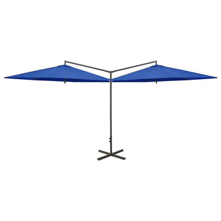 dobbelt parasol 600 cm stålstang azurblå