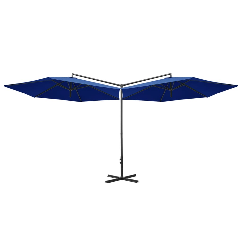 dobbelt parasol 600 cm stålstang azurblå