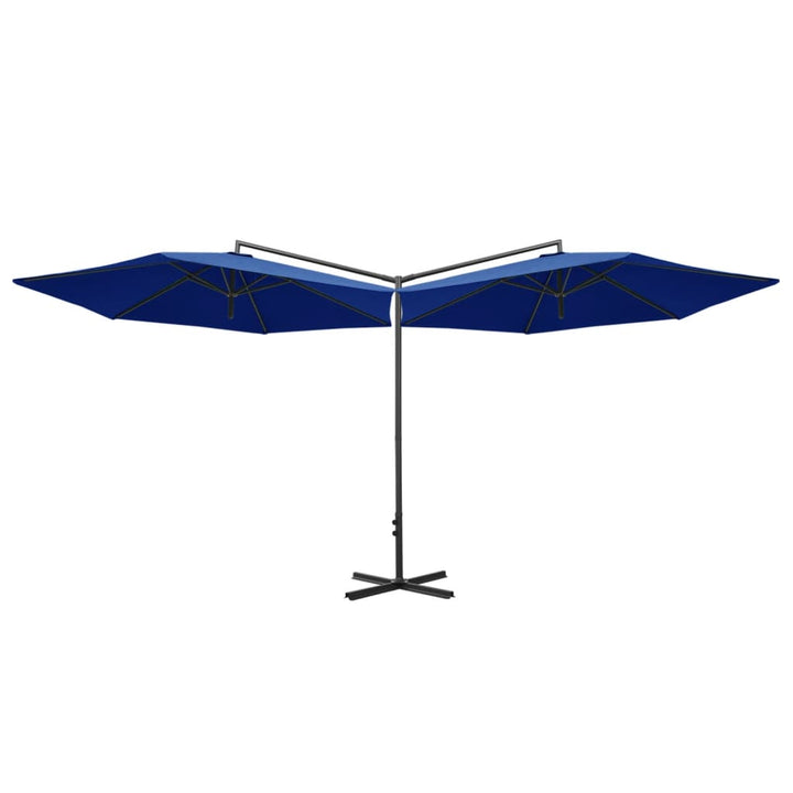 dobbelt parasol 600 cm stålstang azurblå