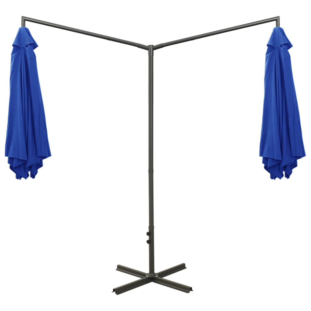 dobbelt parasol 600 cm stålstang azurblå