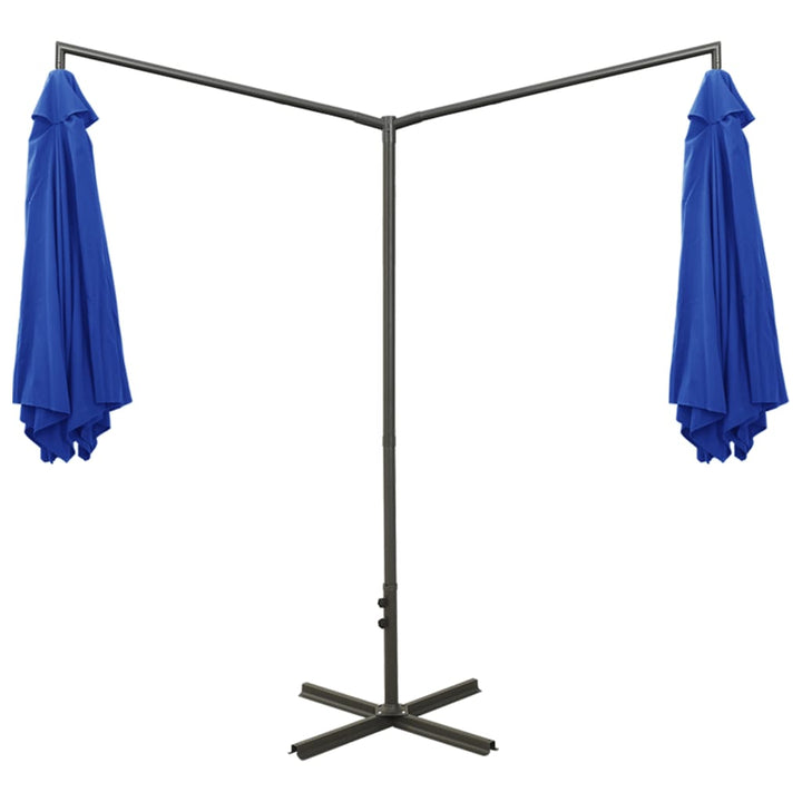 dobbelt parasol 600 cm stålstang azurblå