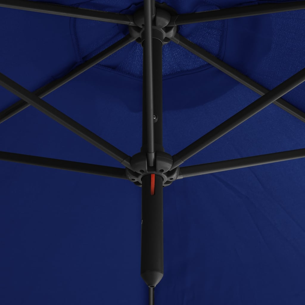 dobbelt parasol 600 cm stålstang azurblå