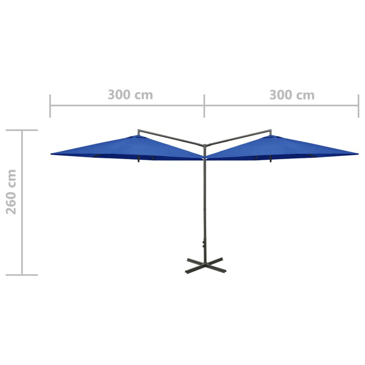 dobbelt parasol 600 cm stålstang azurblå