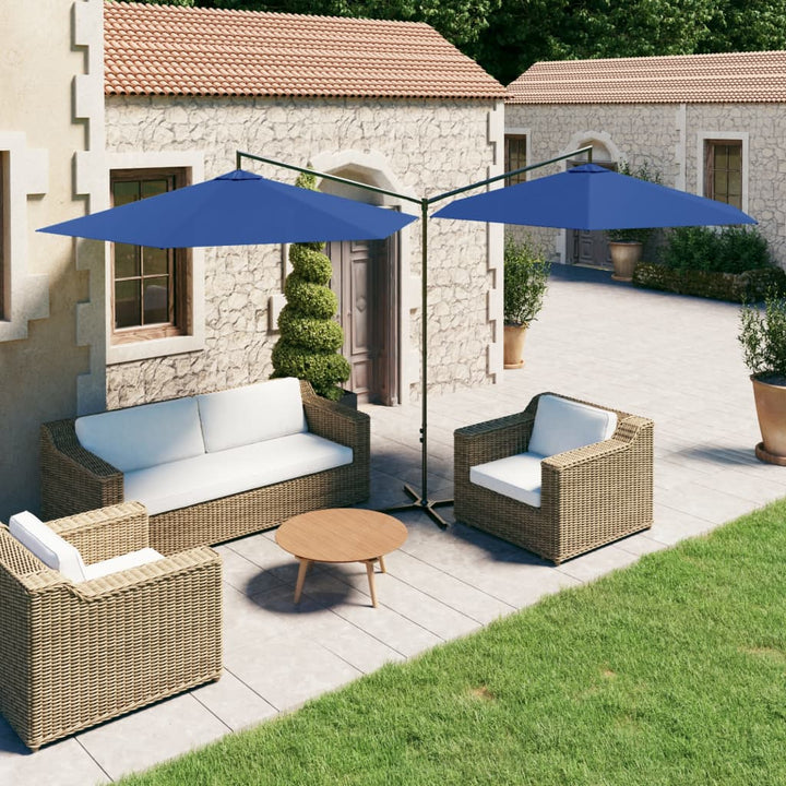 dobbelt parasol 600 cm stålstang azurblå