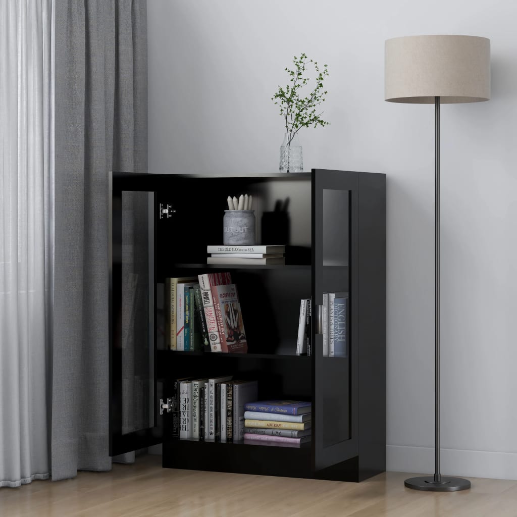 vitrineskab 82,5x30,5x115 cm konstrueret træ sort