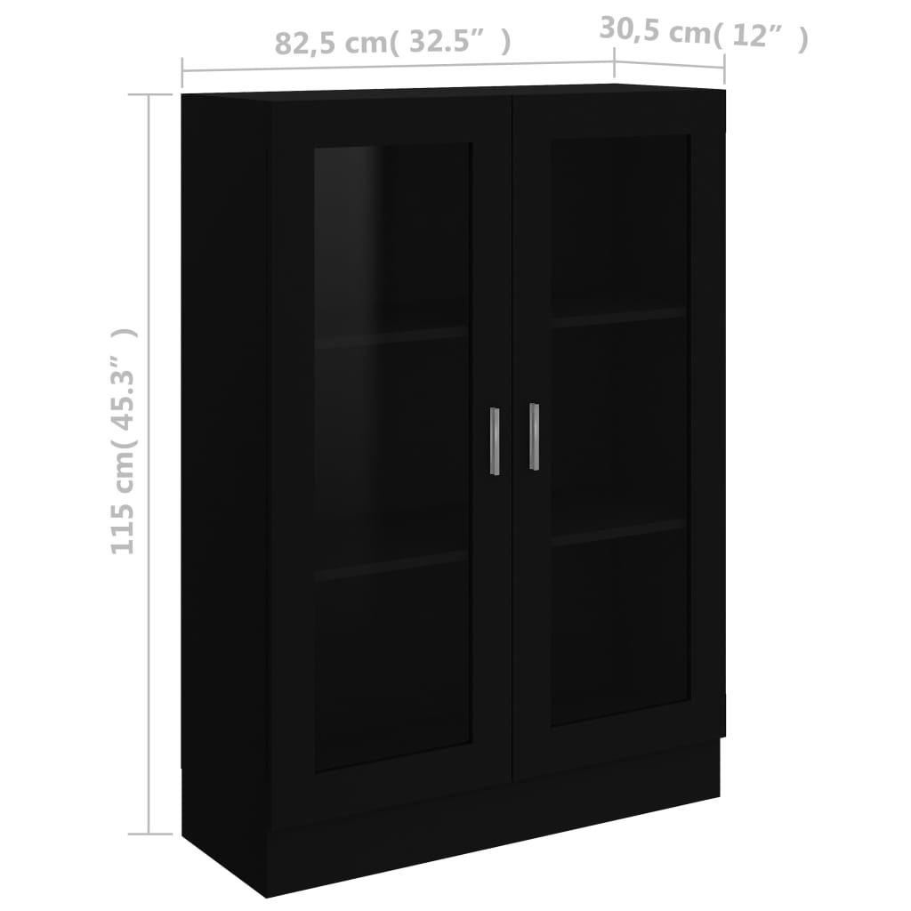 vitrineskab 82,5x30,5x115 cm konstrueret træ sort