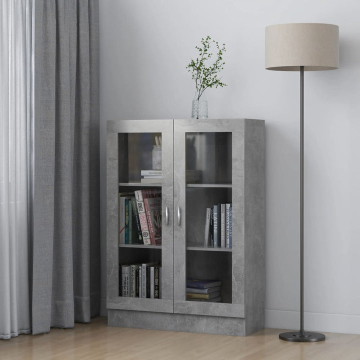 vitrineskab 82,5x30,5x115 cm konstrueret træ betongrå