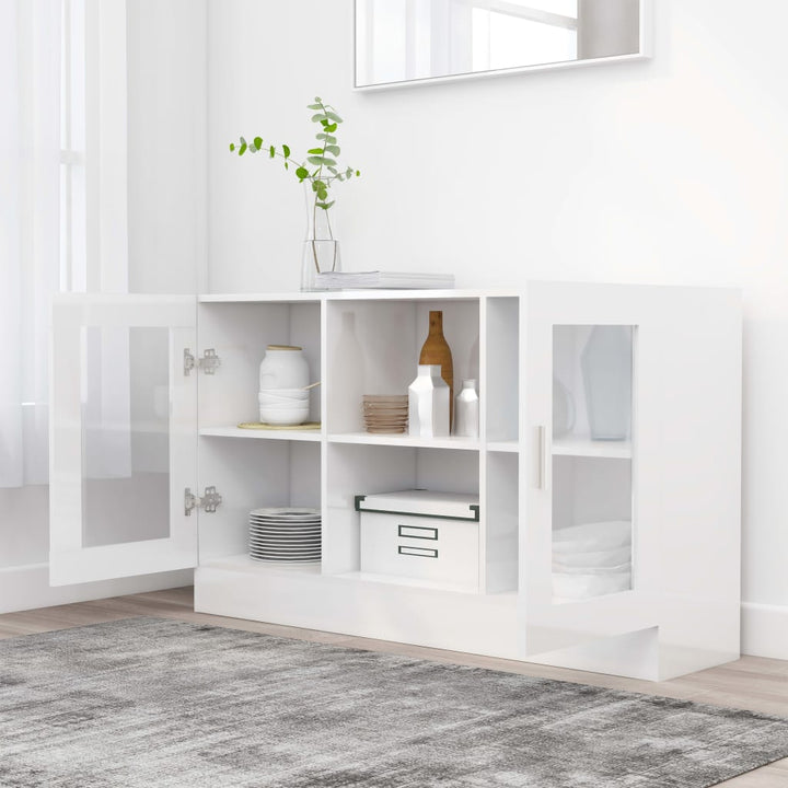 vitrineskab 120x30,5x70 cm konstrueret træ hvid højglans