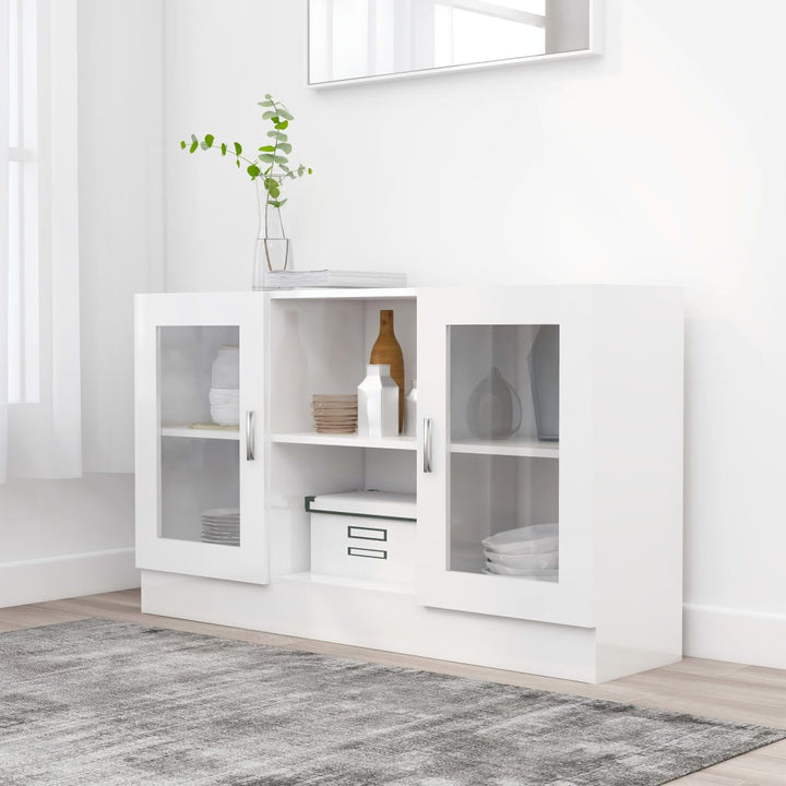 vitrineskab 120x30,5x70 cm konstrueret træ hvid højglans