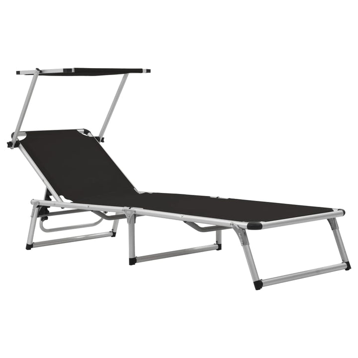 foldbare liggestole m. baldakin 2 stk. aluminium textilene sort