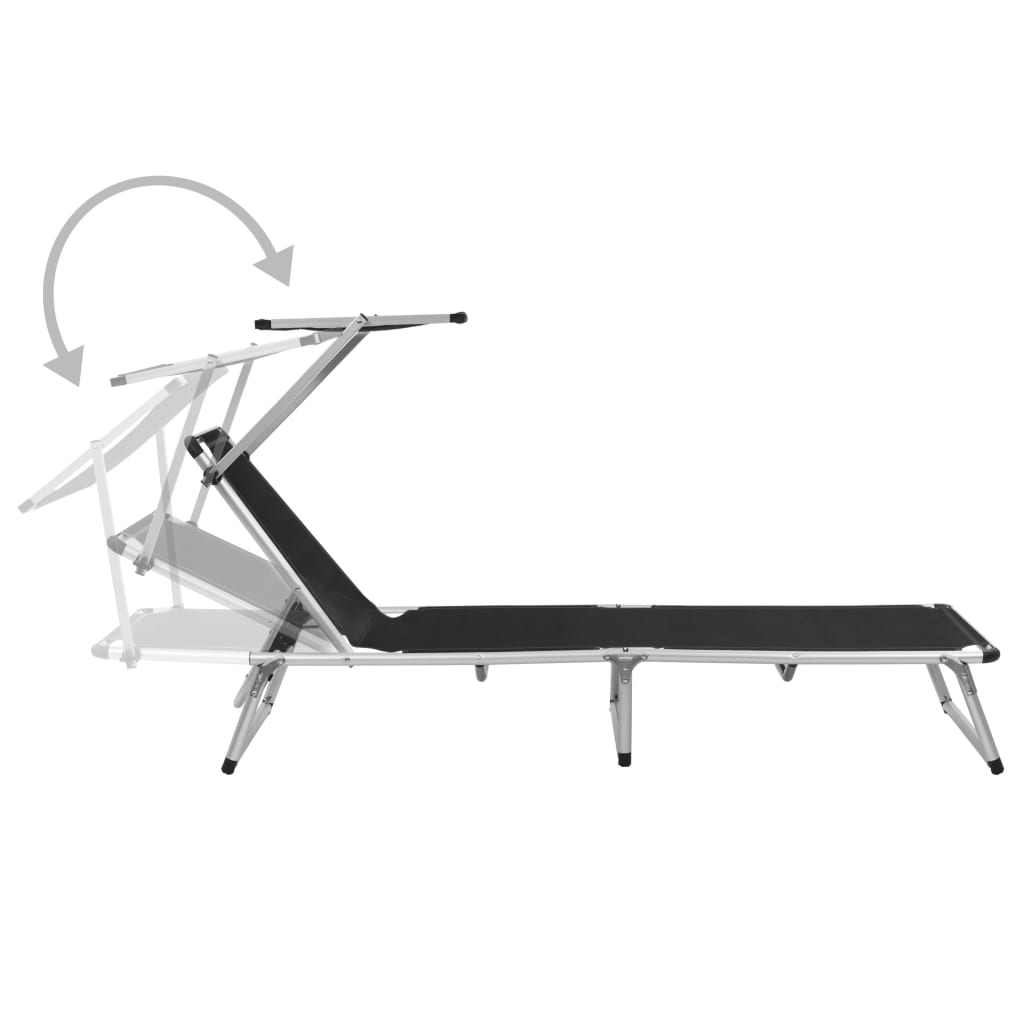 foldbare liggestole m. baldakin 2 stk. aluminium textilene sort