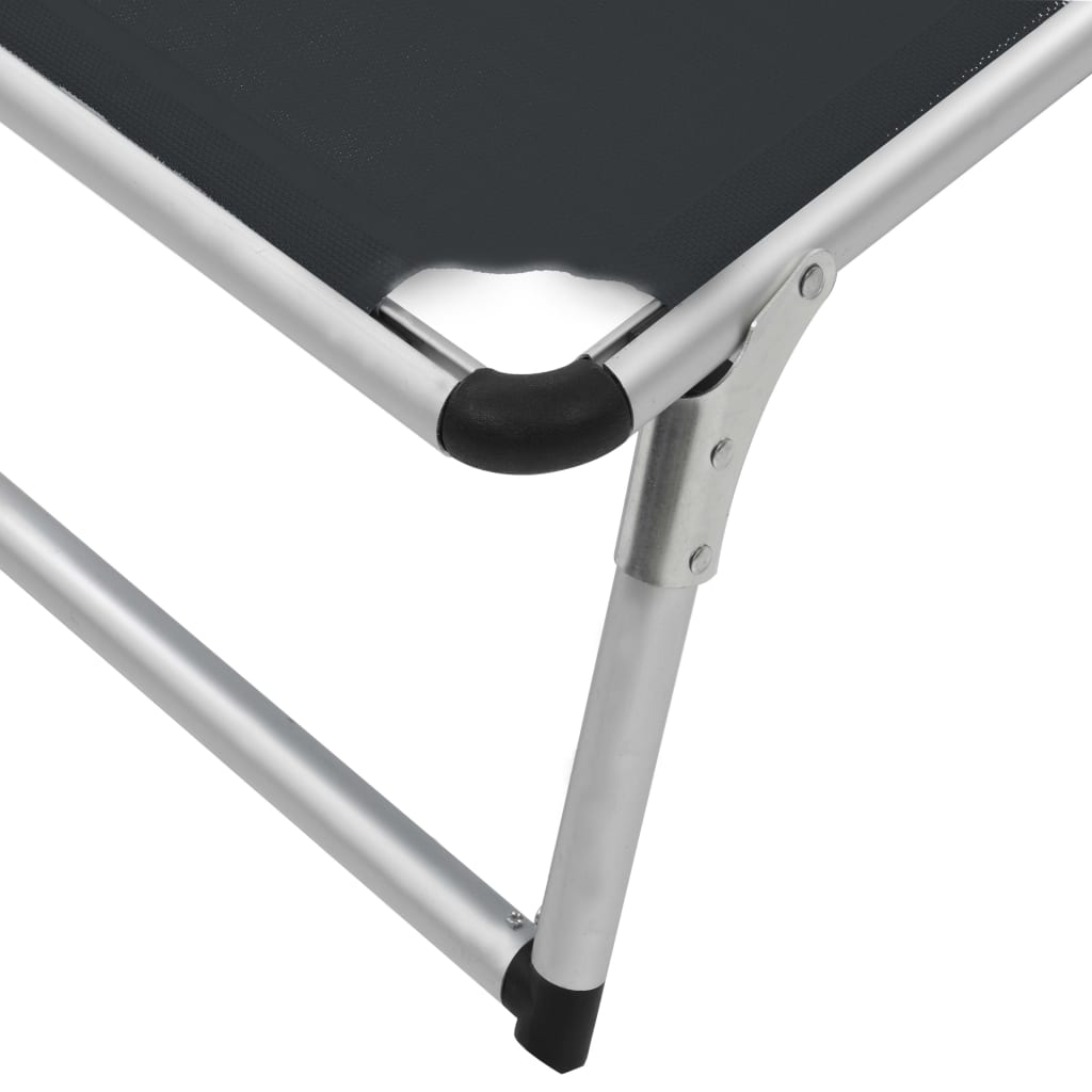 foldbare liggestole m. baldakin 2 stk. aluminium textilene sort