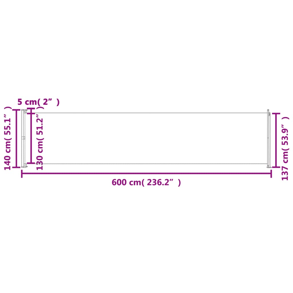 sidemarkise til terrassen 140x600 cm sammenrullelig blå