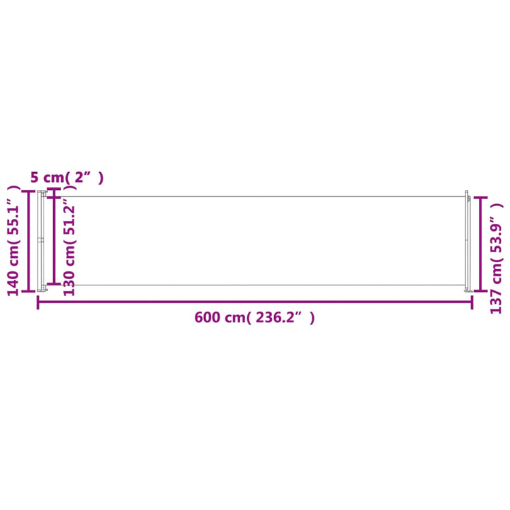 sidemarkise til terrassen 140x600 cm sammenrullelig blå