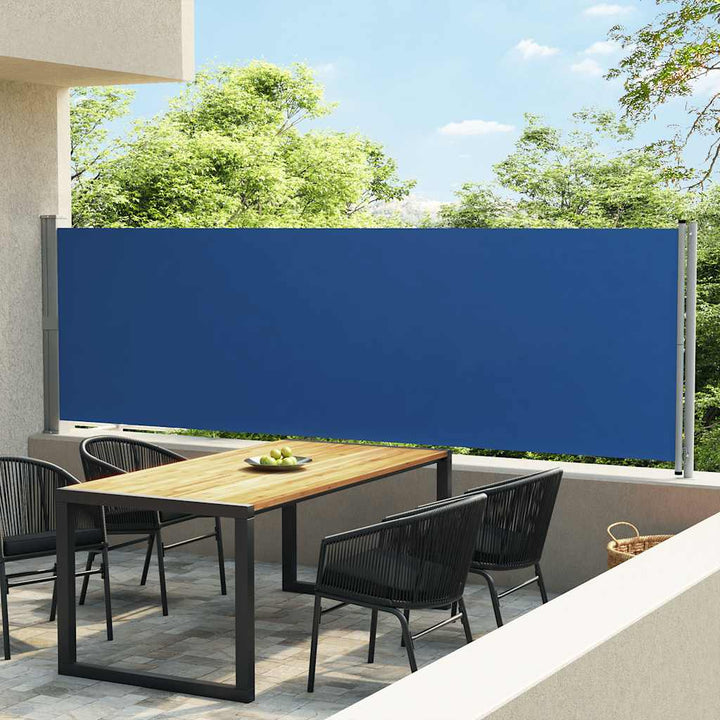 sidemarkise til terrassen 140x600 cm sammenrullelig blå