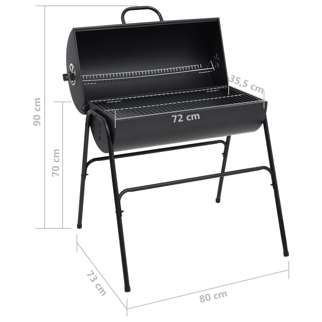 tøndegrill med 2 grillriste 80x95x90 cm stål sort