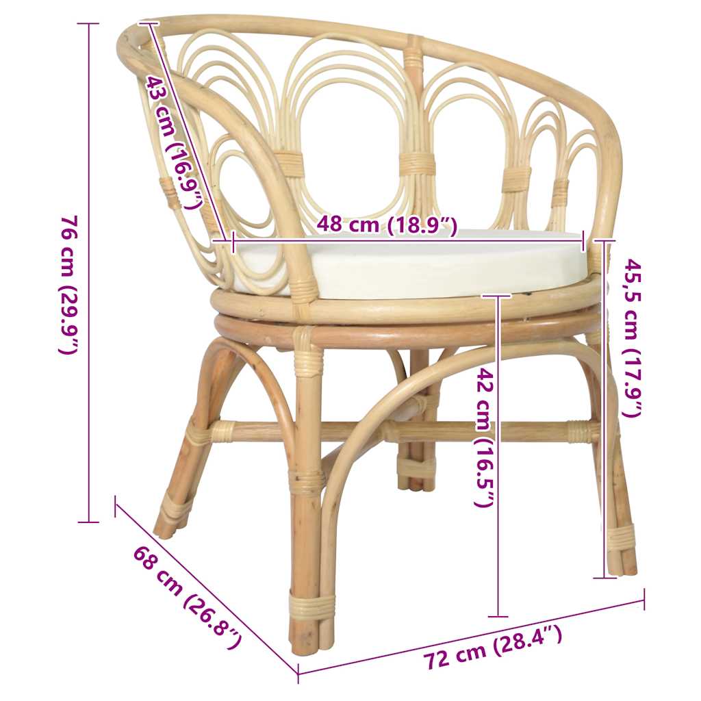 spisebordsstol med hynde naturlig rattan og linned