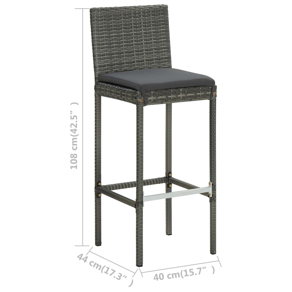 barstole til haven med hynder 2 stk. polyrattan grå