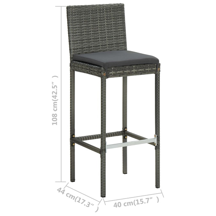 barstole til haven med hynder 2 stk. polyrattan grå