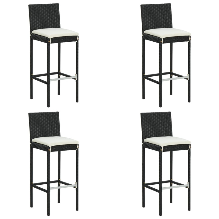 barstole til haven med hynder 4 stk. polyrattan sort
