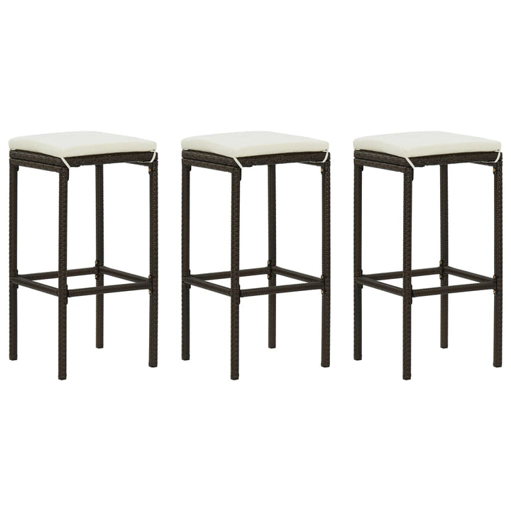 barstole med hynder 3 stk. polyrattan brun