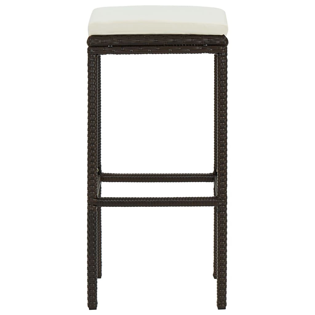 barstole med hynder 3 stk. polyrattan brun