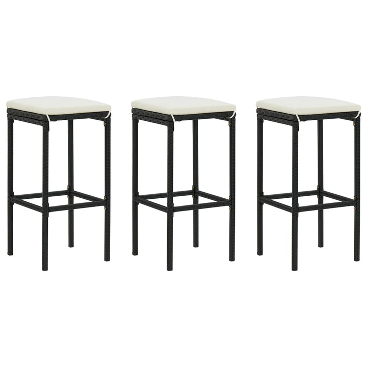barstole med hynder 3 stk. polyrattan sort