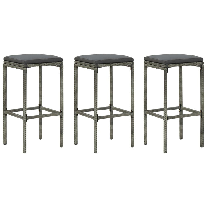 barstole med hynder 3 stk. polyrattan grå