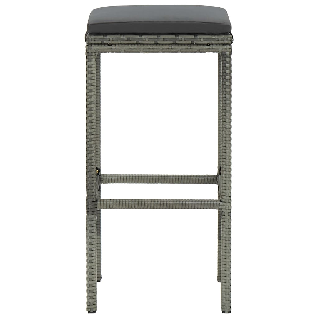 barstole med hynder 3 stk. polyrattan grå