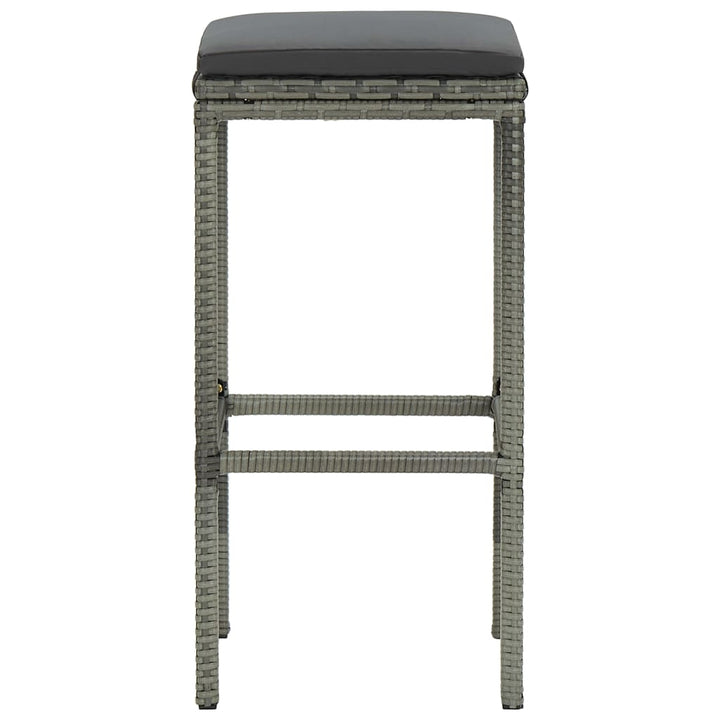 barstole med hynder 3 stk. polyrattan grå