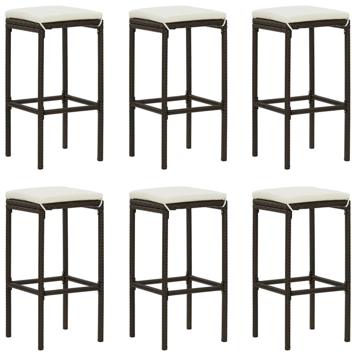 barstole med hynder 6 stk. polyrattan brun