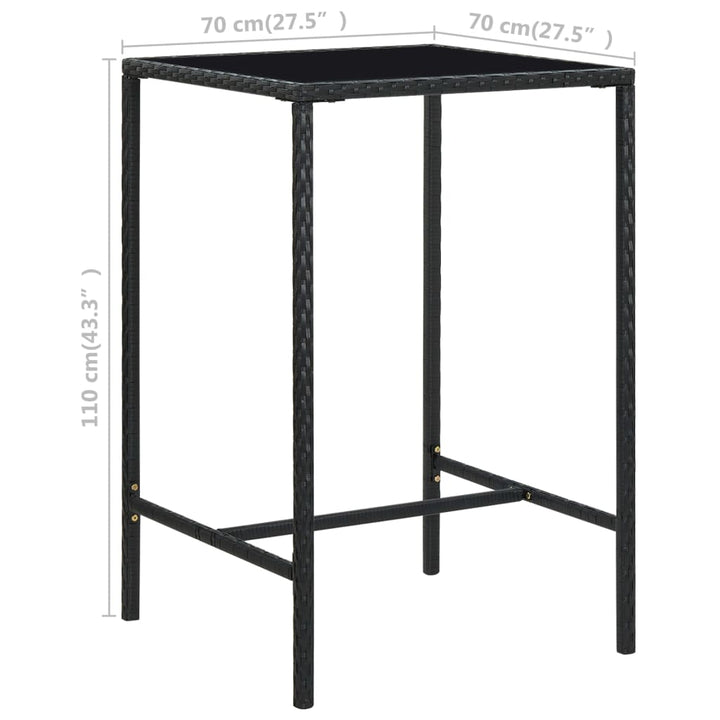 barbord til haven 70x70x110 cm polyrattan og glas sort