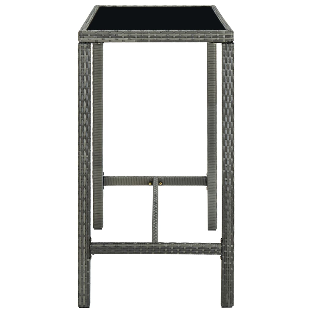 barbord til haven 130x60x110 cm polyrattan og glas grå