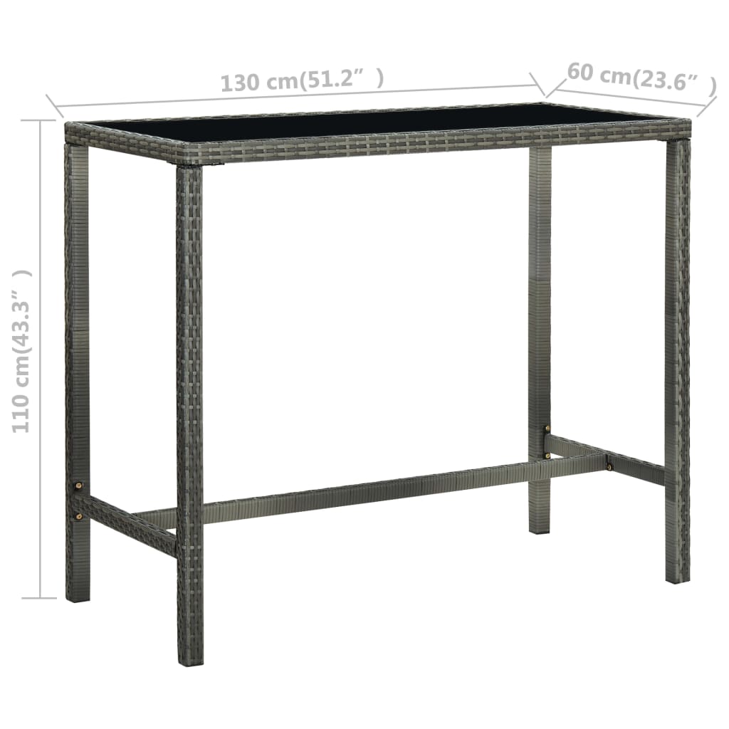barbord til haven 130x60x110 cm polyrattan og glas grå