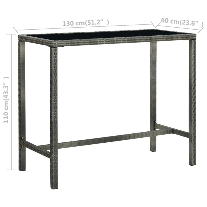 barbord til haven 130x60x110 cm polyrattan og glas grå