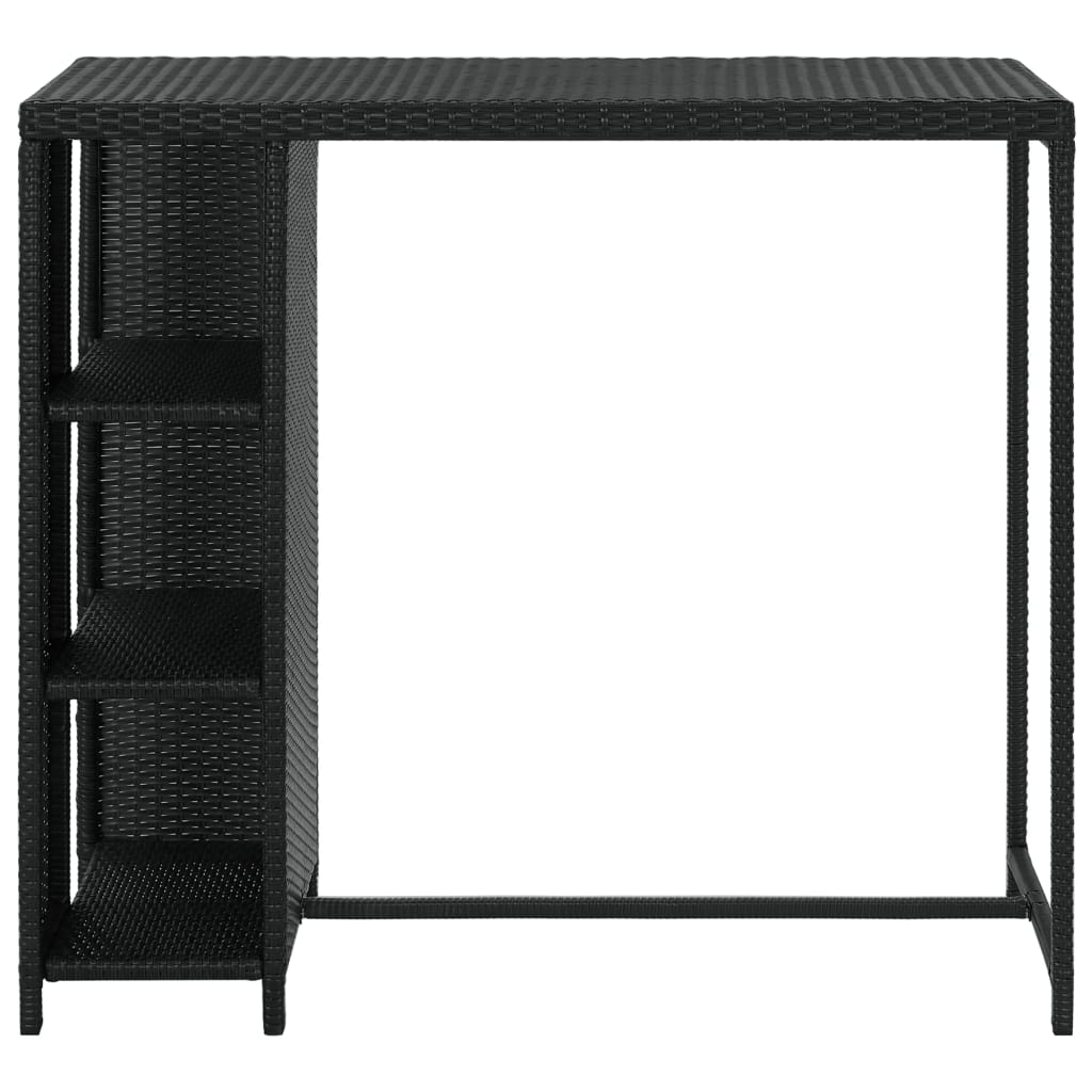 barbord med opbevaringsstativ 120x60x110 cm polyrattan sort