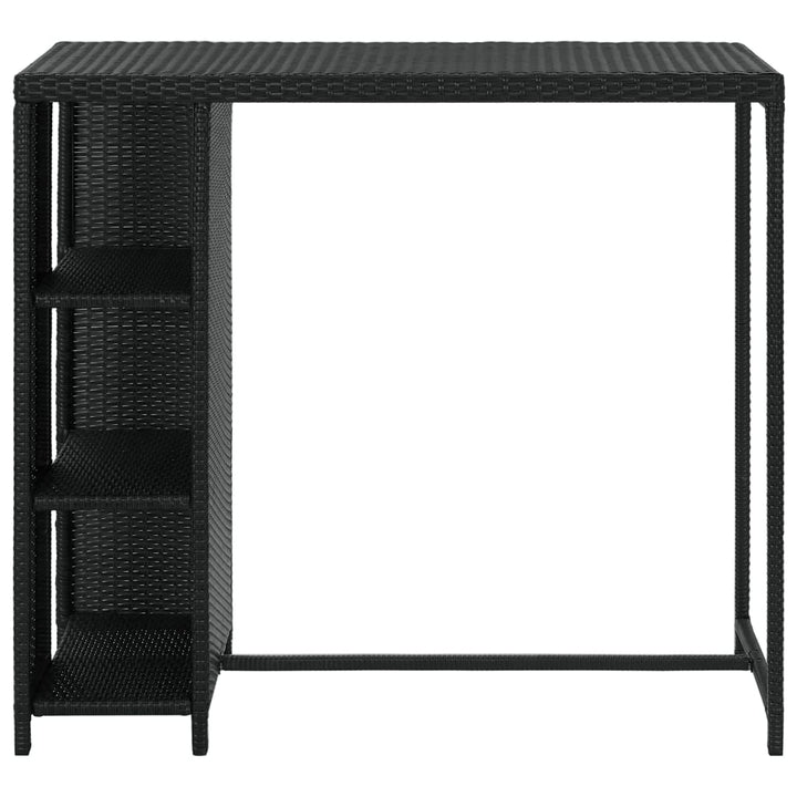 barbord med opbevaringsstativ 120x60x110 cm polyrattan sort