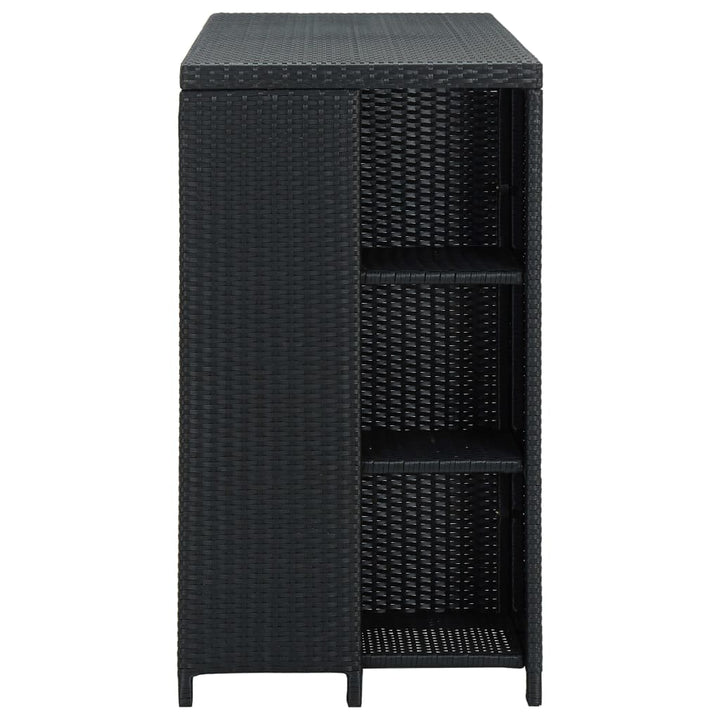 barbord med opbevaringsstativ 120x60x110 cm polyrattan sort